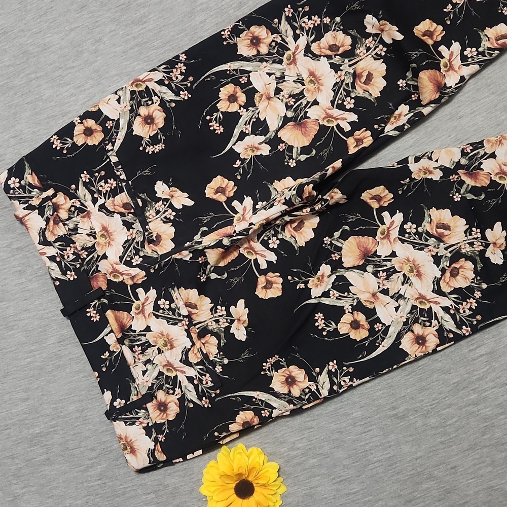 H&M Brand Floral High-Rise Straight-Leg Cigarette Pants Trousers - Picture 5 of 11